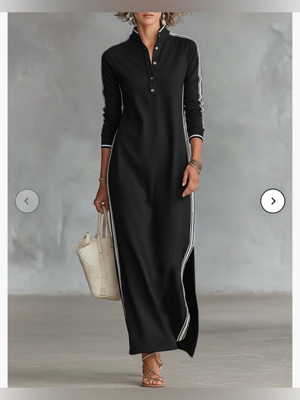 NWT Modesees Minimalist White-trimmed Button-down Collar Maxi dress, sz. S